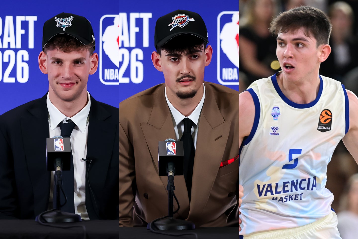 マラ(中央)とスタインベック(左)がNCAAからNBA入りした一方で、デ・ラレア(右)は母国リーグでプロとしてプレーし、ドラフト指名を受けた。(C)Getty Images