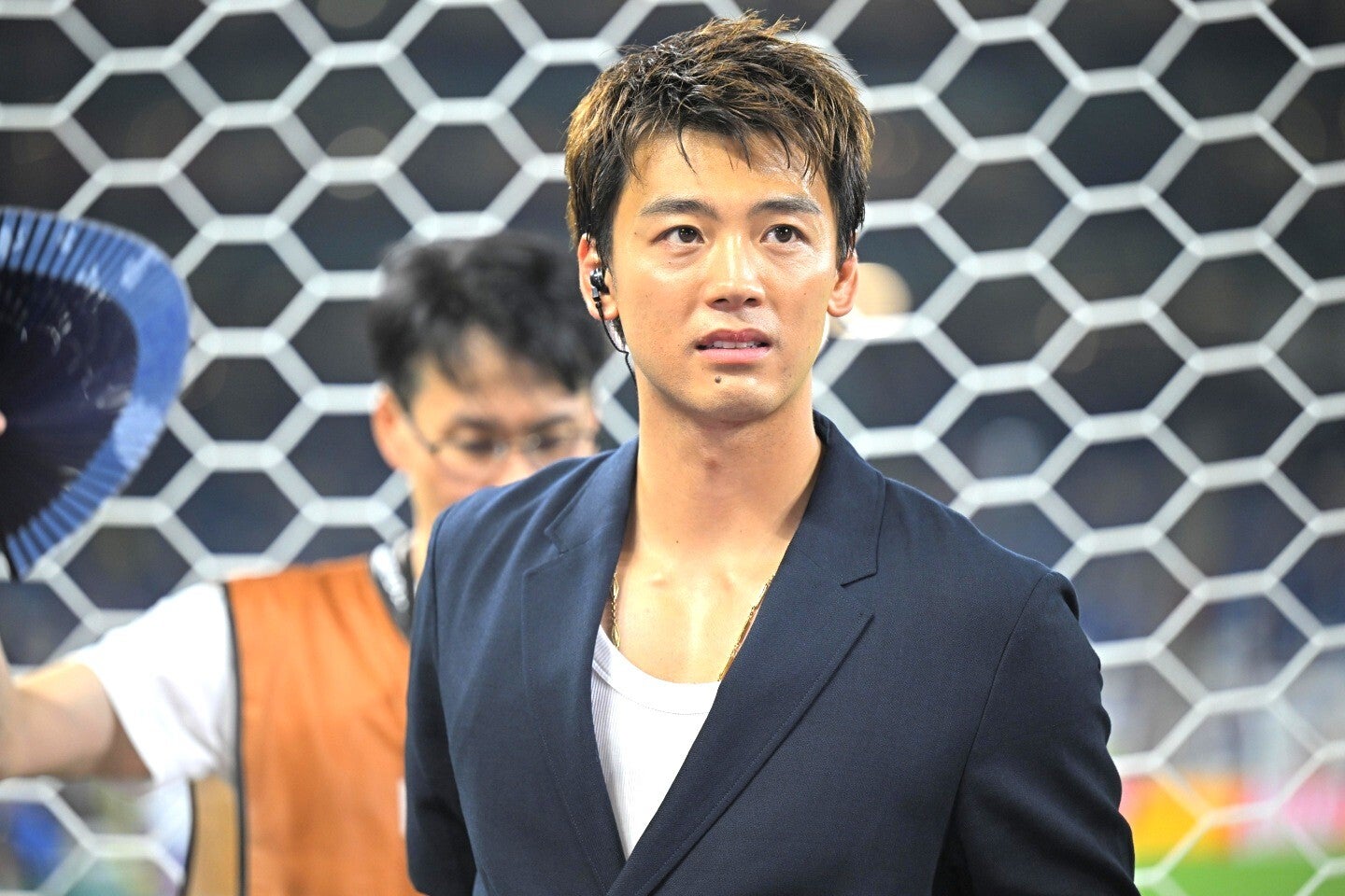 W杯日本代表戦を現地からレポートした俳優の竹内涼真さん。写真：金子拓弥（ THE DIGEST写真部／JMPA代表撮影）