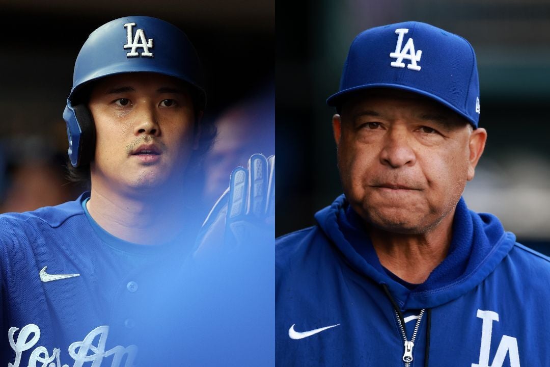 ４打数１安打で勝利に貢献したドジャースの大谷。監督通算1000勝を挙げたロバーツ氏。(C) Getty Images