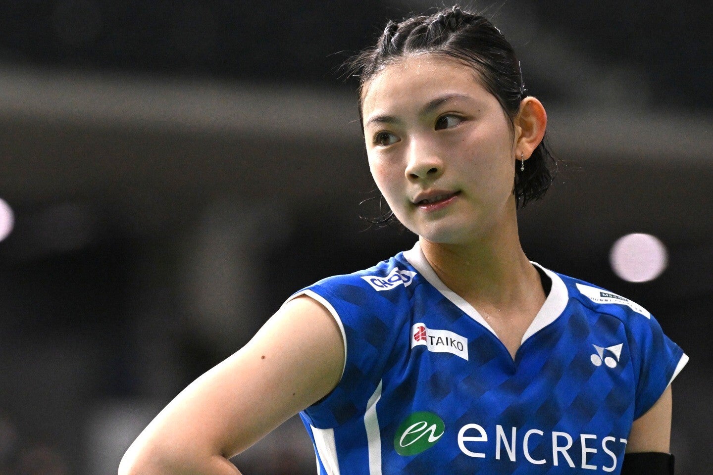 バドミントン女子の宮崎友花。大胆なイメチェンをした。写真：鈴木颯太朗