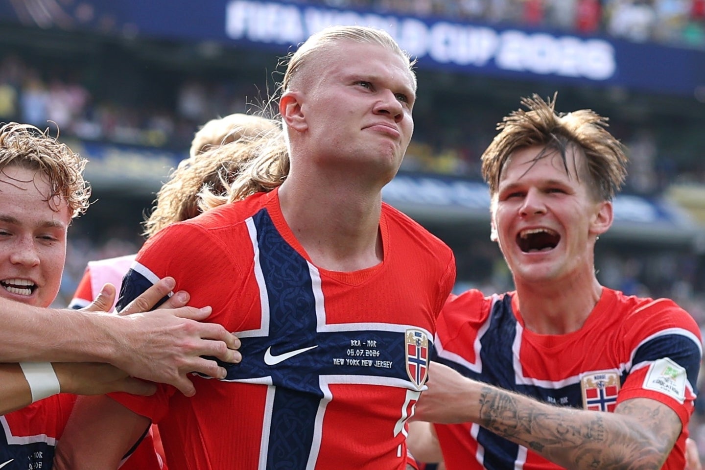 ブラジル戦で２ゴールを決めたノルウェー代表FWハーランド。(C)Getty Images