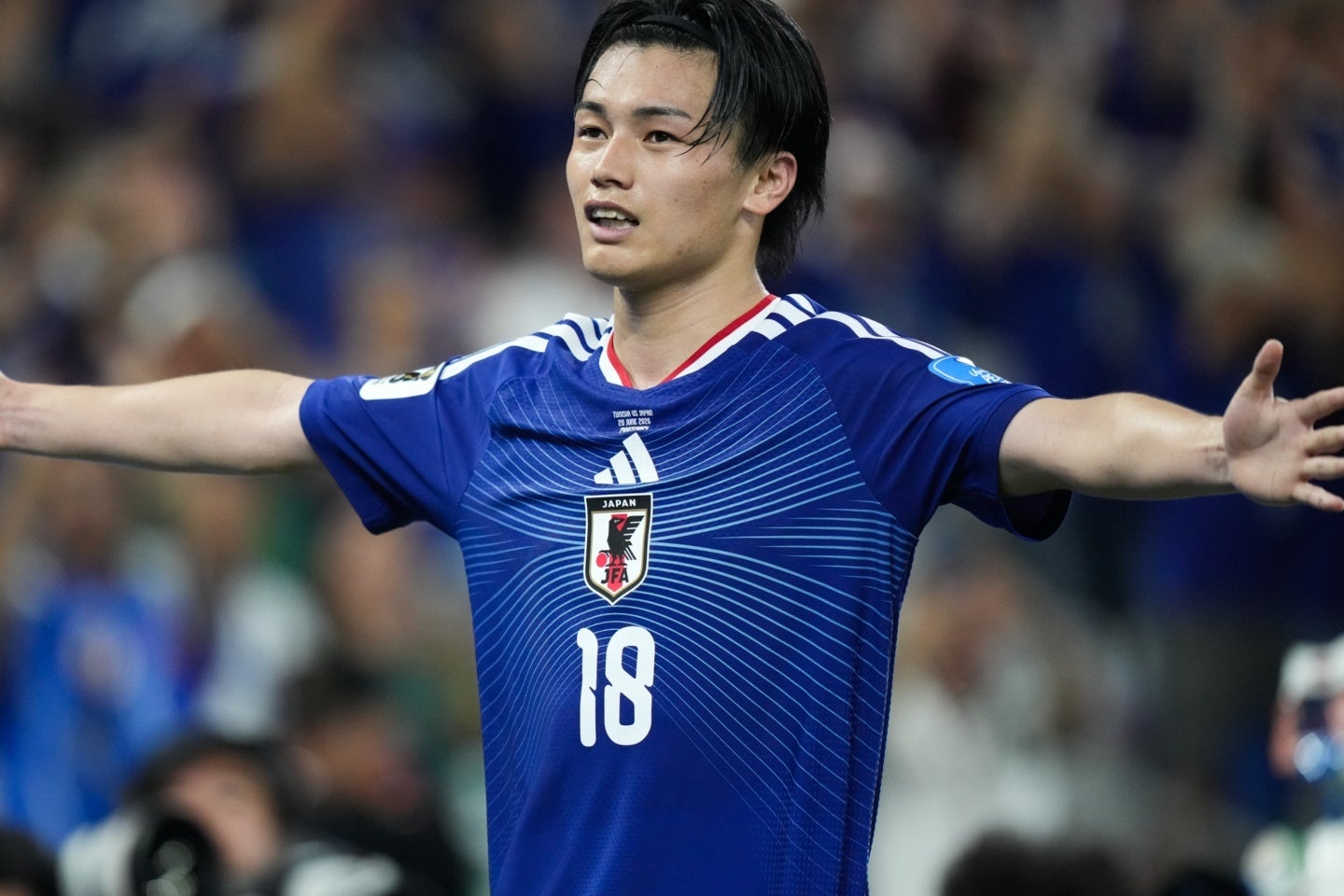 日本のエースストライカーとして攻撃をけん引した上田綺世。W杯チュニジア戦では２得点を挙げた。(C)Getty Images