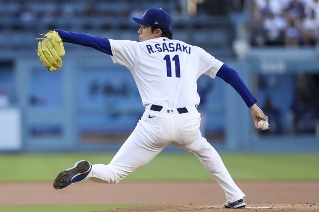 ロッキーズ戦に先発したドジャースの佐々木。(C)Getty Images