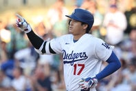 MLB通算300号達成したドジャースの大谷翔平。(C)Getty Images