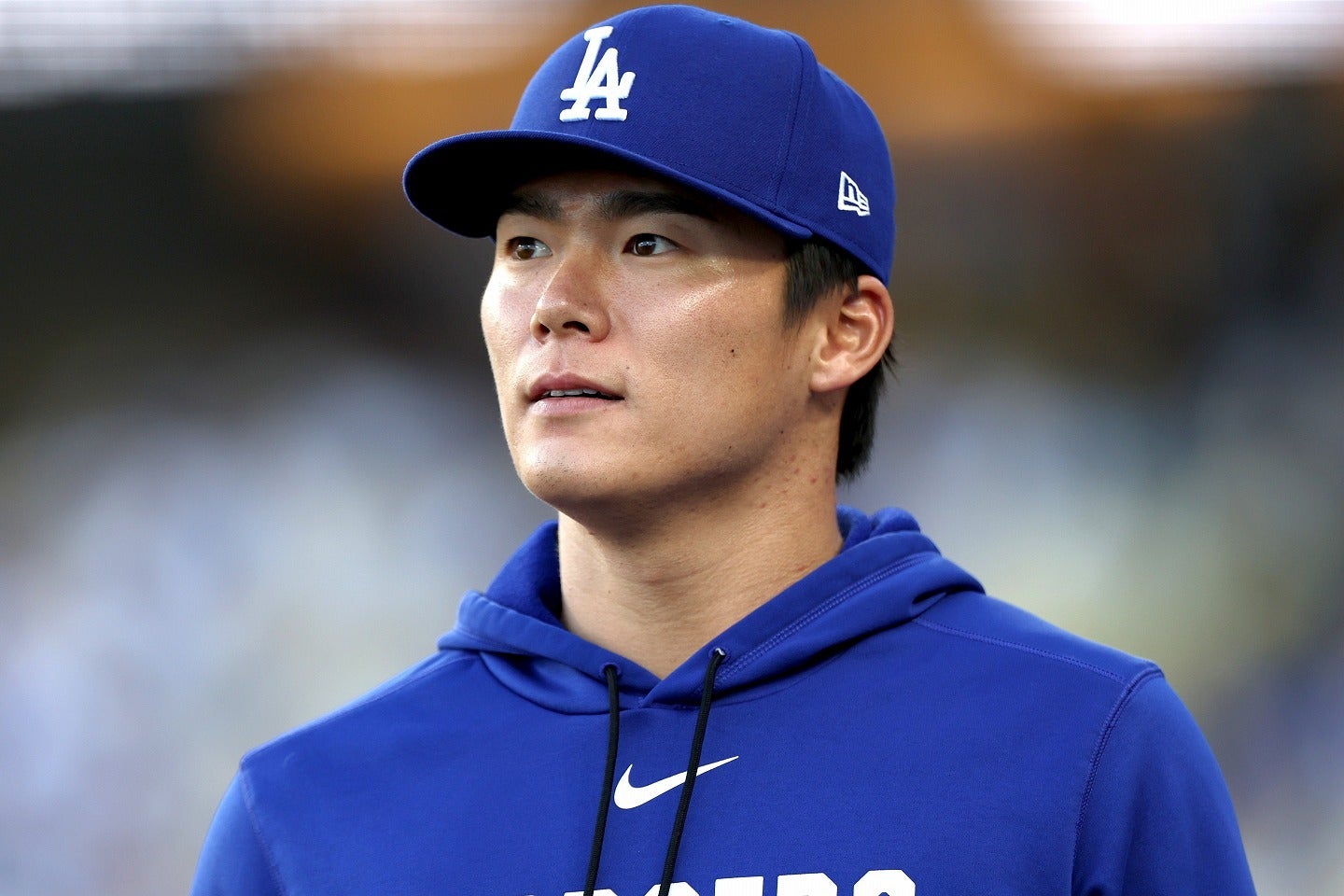 対戦してみたい打者にチームメイトの名前を挙げた山本。(C) Getty Images