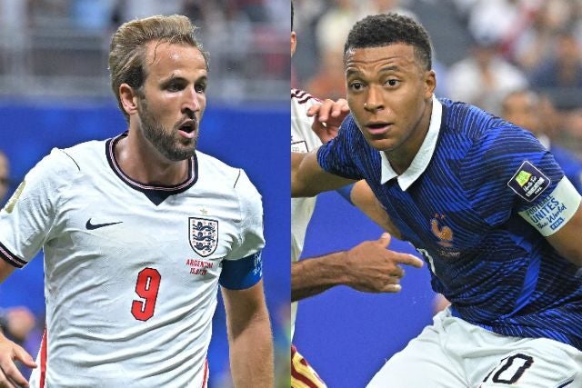 北中米W杯の３位決定戦で対戦するイングランドとフランスの主将ケイン（左）とエムバペ（右）。写真：金子拓弥（THE DIGEST写真部／JMPA代表撮影）