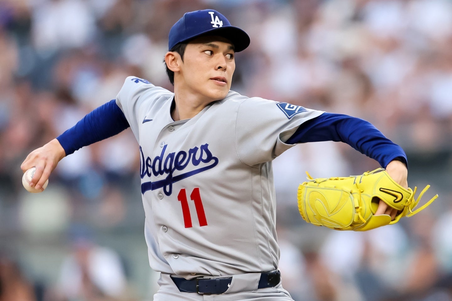 ヤンキース戦に先発登板したドジャースの佐々木。(C)Getty Images