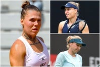 反戦姿勢を示してきたカサキナの結婚式には、スタロドゥブツェワ（右上）とキチェノク（右下）らウクライナ勢も出席。しかしオリイニコワ（左）は、戦時下にある母国の状況を踏まえ、同郷２人を批判した。（C）Getty Images