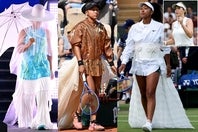 全豪、全仏、ウインブルドンと奇抜なウェアを披露した大坂なおみ。パブリチェンコワ（右上）は「彼女は間違いなく注目を集めたいと思っている」と指摘。(C)Getty Images