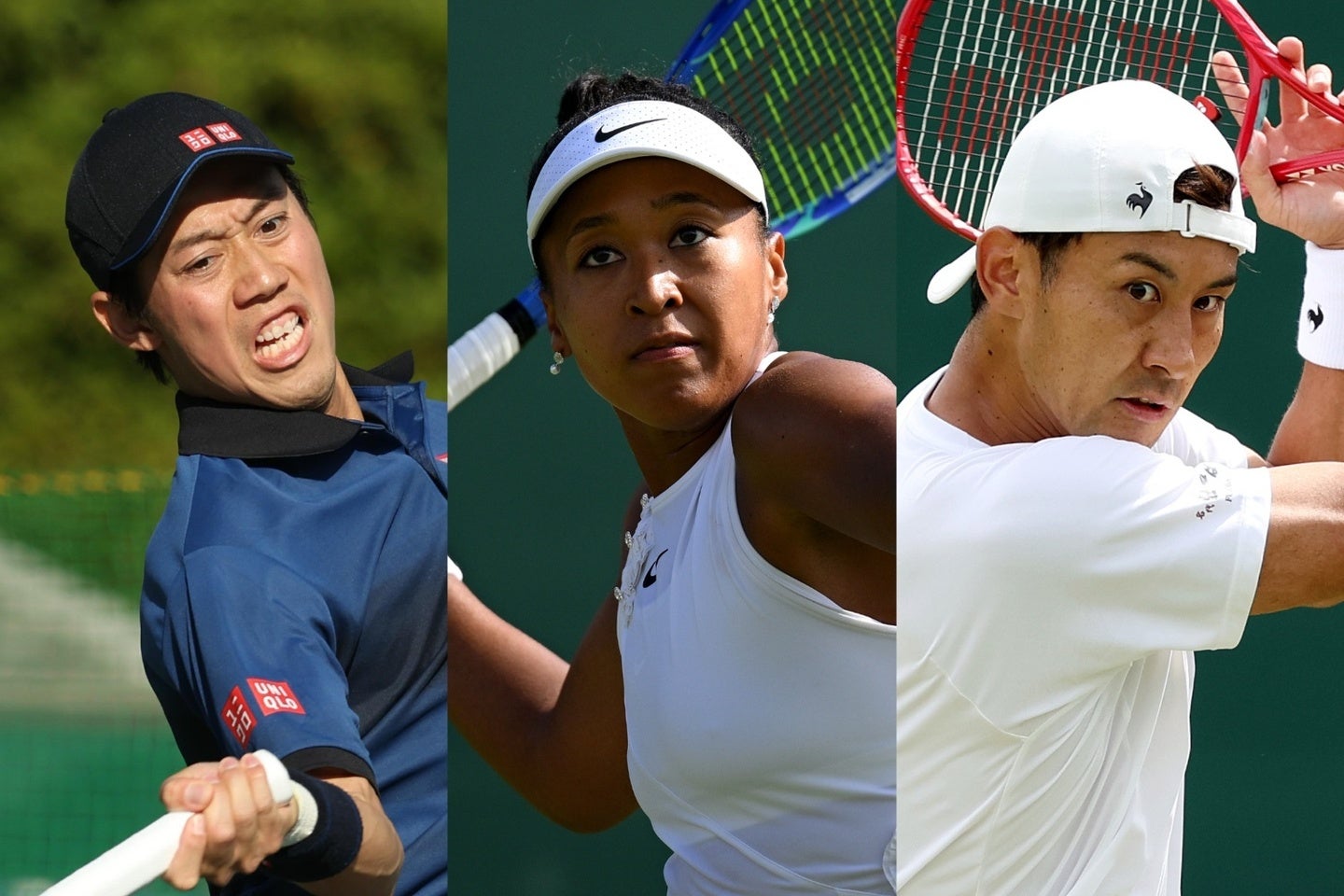 錦織（左）は３カ月ぶりの実戦。大坂（中）は２回戦から、島袋（右）は地元選手と。(C)THE DIGEST、Getty Images