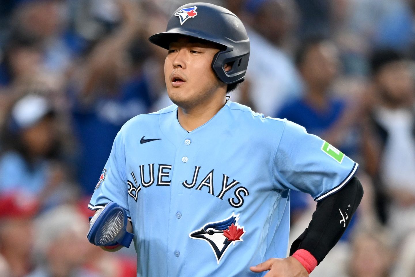 メジャー初盗塁を決めたブルージェイズの岡本。(C)Getty Images
