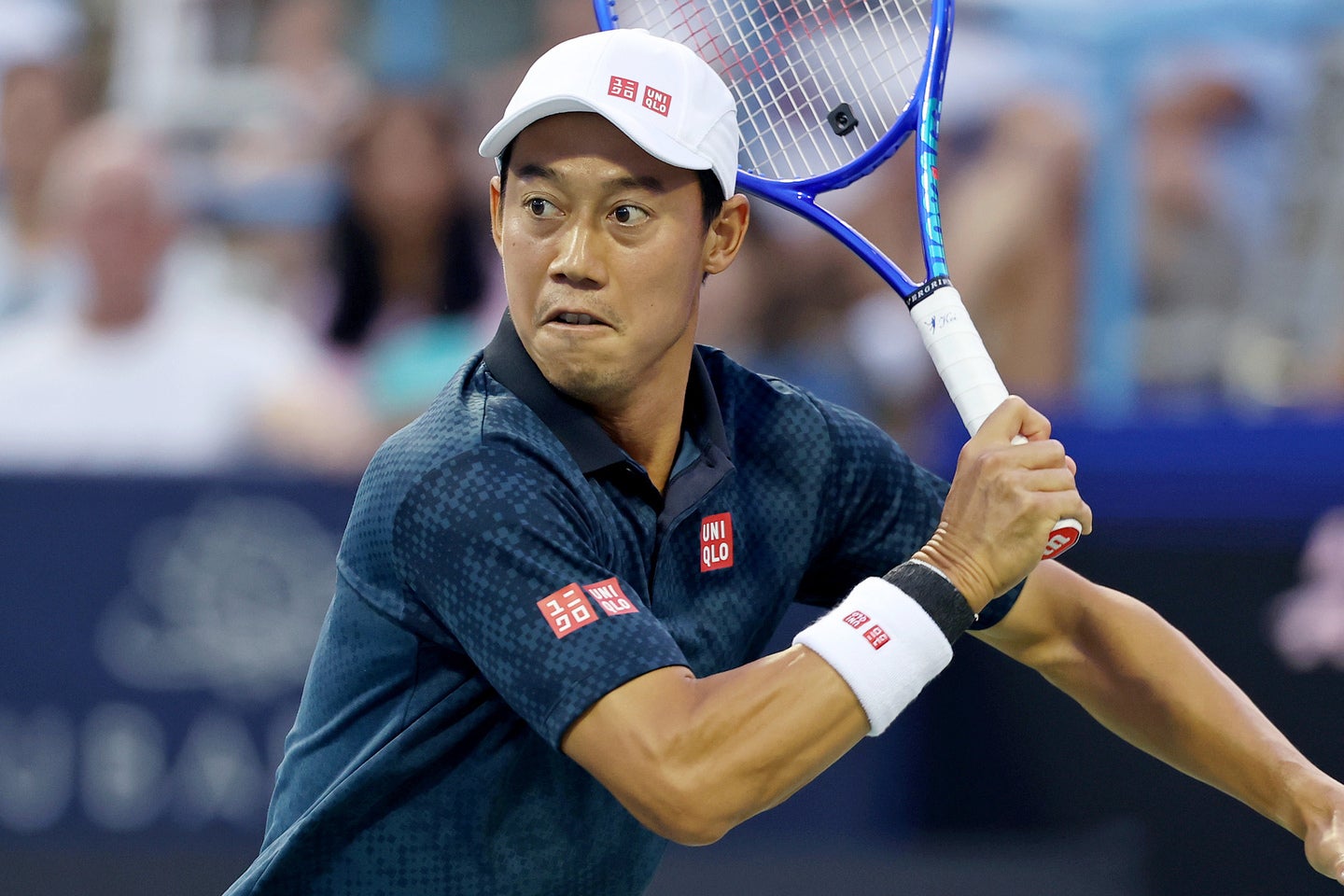 錦織自身が「楽しみ」と語っていた新鋭ホダルとの対戦はストレート負けに終わったが、随所で見応えのあるラリーも披露した。(C)Getty Images