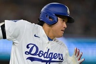 お茶目な一面を見せた大谷。(C)Getty Images