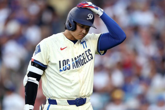 レッドソックス戦に１番・DHでスタメン出場したドジャースの大谷。(C)Getty Images