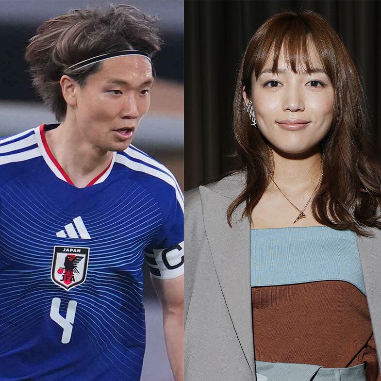 結婚を発表した板倉滉と川口春奈。(c)Getty Images、(C)SOCCER DIGEST