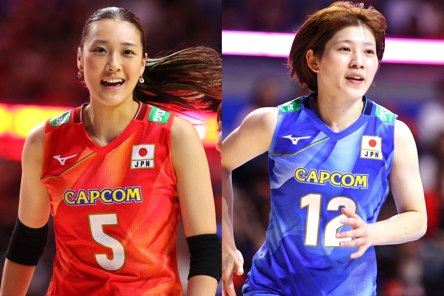 バレーボール女子の日本代表・佐藤淑乃（左）。同じく代表の福留慧美（右）と一緒に驚きのプライベート行動をSNSに投稿した。写真：梅月智史（THE DIGEST写真部）