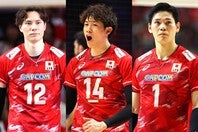 左から男子バレー日本代表の高橋藍、石川祐希、西田有志。写真：梅月智史（THE DIGEST写真部）