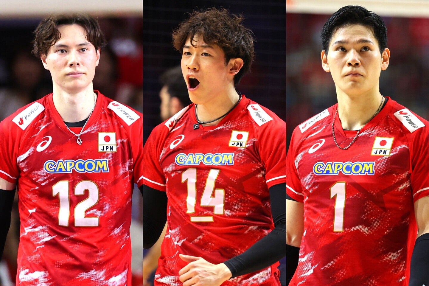 左から男子バレー日本代表の高橋藍、石川祐希、西田有志。写真：梅月智史（THE DIGEST写真部）