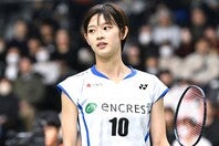 バドミントン女子の田口。韓国マスターズで優勝し、人気が急上昇中だ。写真：鈴木颯太朗