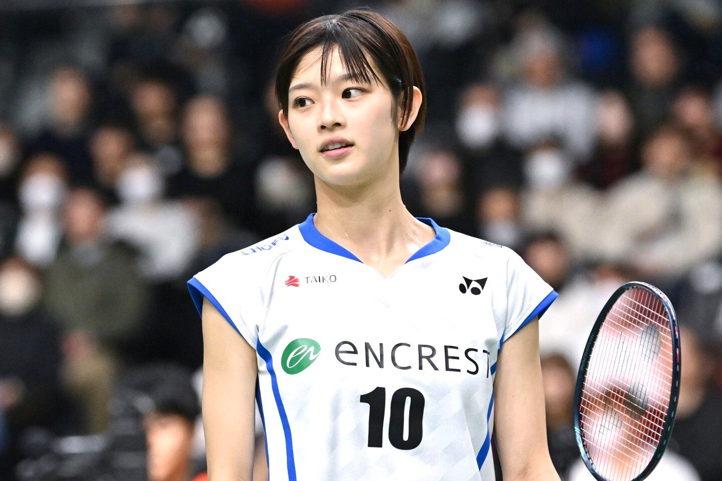 バドミントン女子の田口。韓国マスターズで優勝し、人気が急上昇中だ。写真：鈴木颯太朗