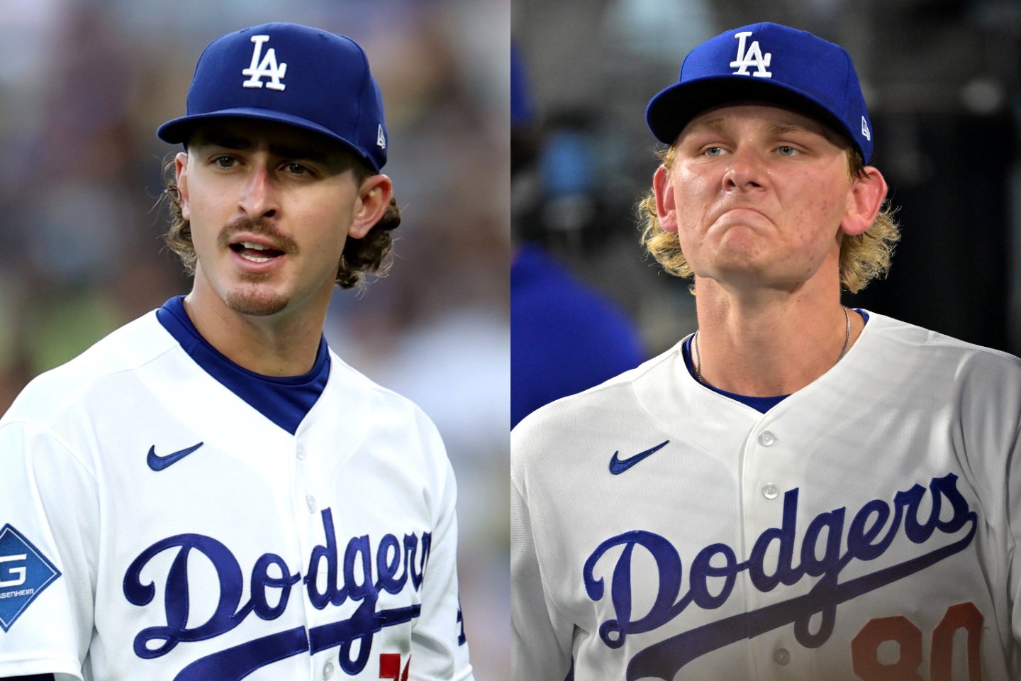調子を落としているドジャースのロブレスキー（左）と、マイナーに降格したシーハン（右）。(C)Getty Images