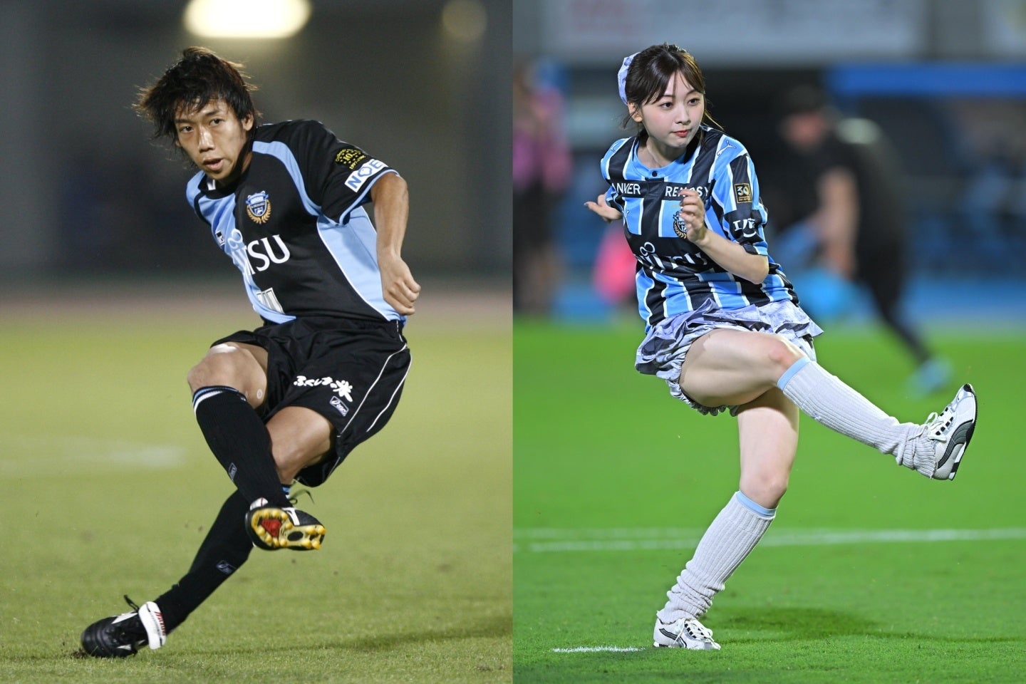 元川崎Fの中村憲剛（左）と富田鈴花（右）さん。(C)THE DIGEST