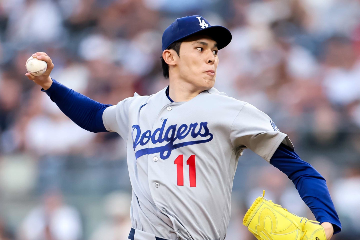 ロッキーズ戦で先発登板したドジャースの佐々木。(C)Getty Images