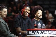 田臥との豪華対談で、バスケットボールキャリアについて語り合った八村。写真：永島裕基