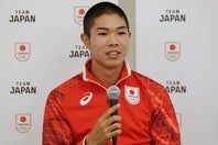 洛南高の後藤がアジア大会前のイベントで取材に応じた。写真：梅月智史（THE DIGEST写真部）