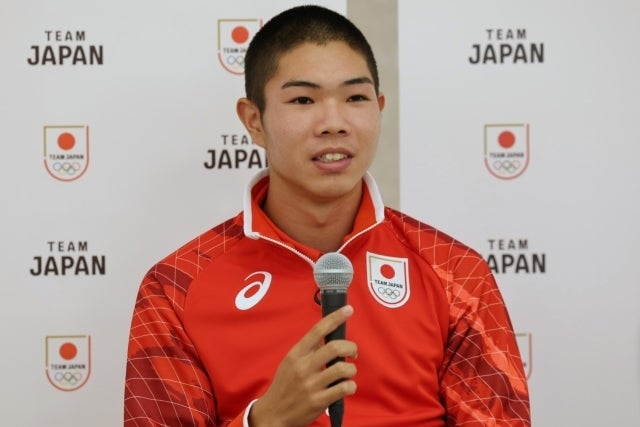 洛南高の後藤がアジア大会前のイベントで取材に応じた。写真：梅月智史（THE DIGEST写真部）