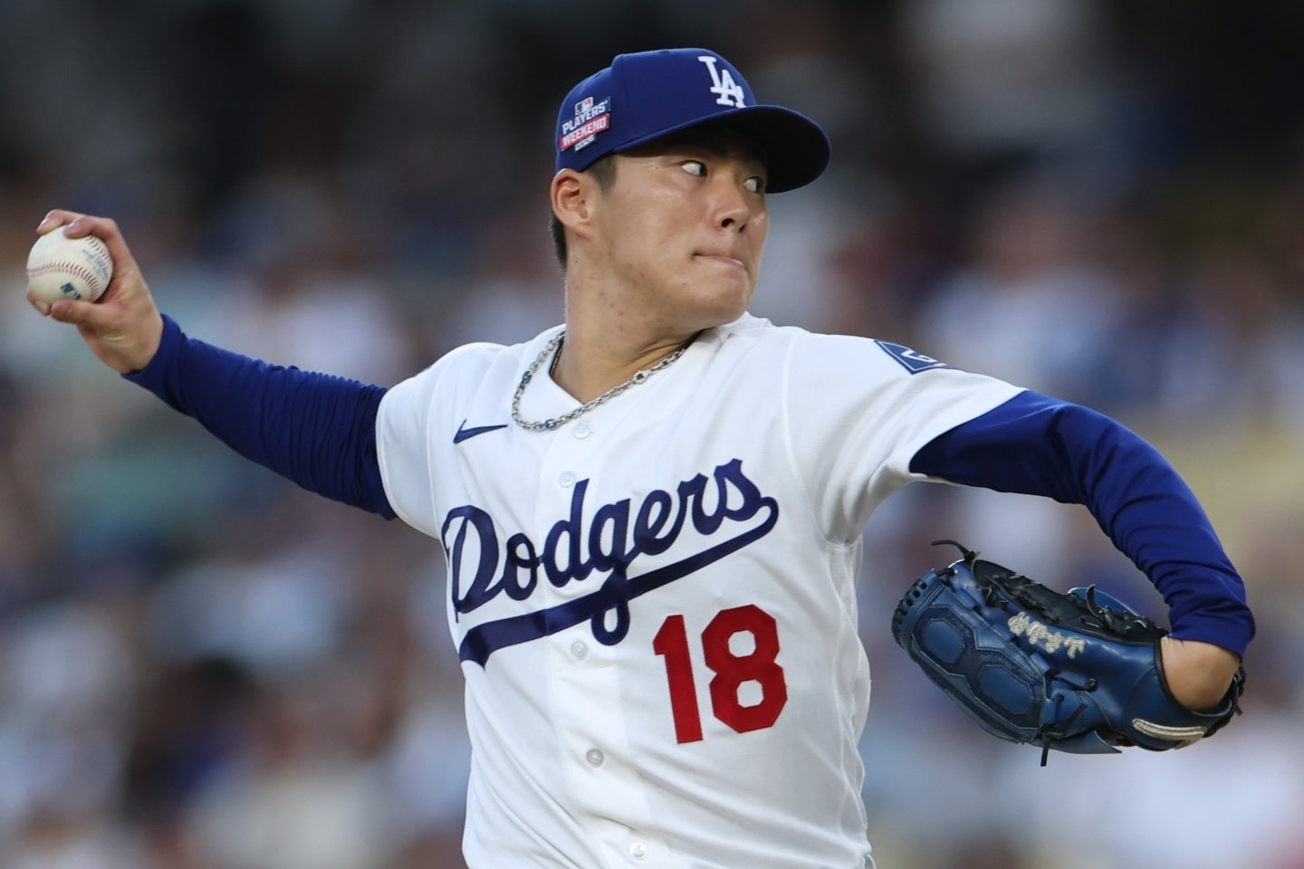 ７回途中２失点と好投した山本だったが、メジャーキャリア最多13勝目はお預けとなった。(C)Getty Images