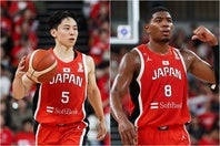 ２年ぶりの代表戦で、八村はゲームハイの29得点、河村は９アシストをマークし勝利に貢献した。(C)Getty Images