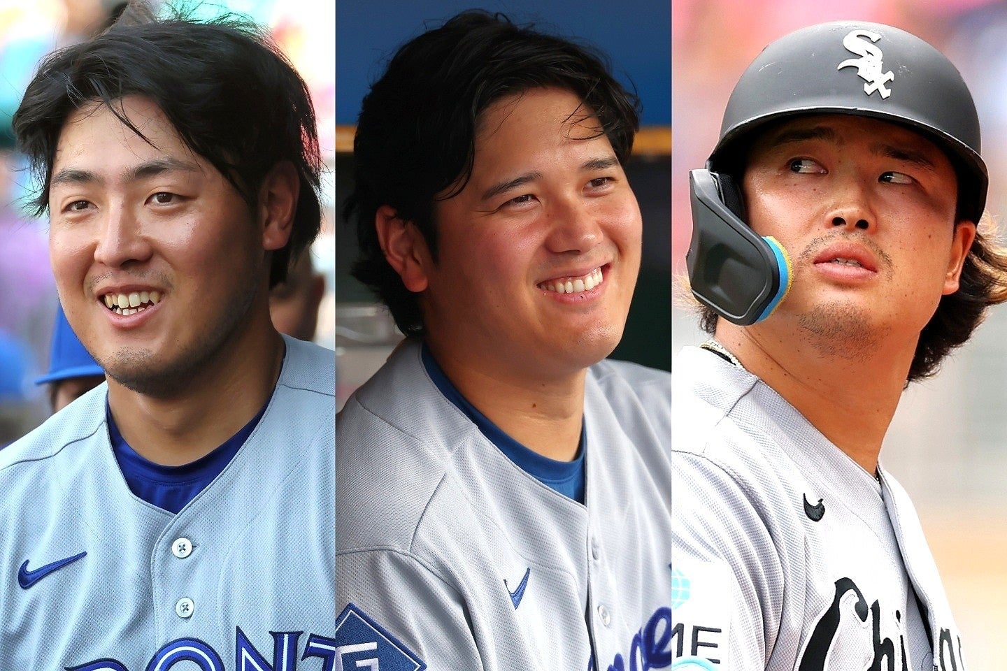 それぞれ残り日程が易しいチームに所属している岡本（左）、大谷（中央）、村上（右）。(C)Getty Images