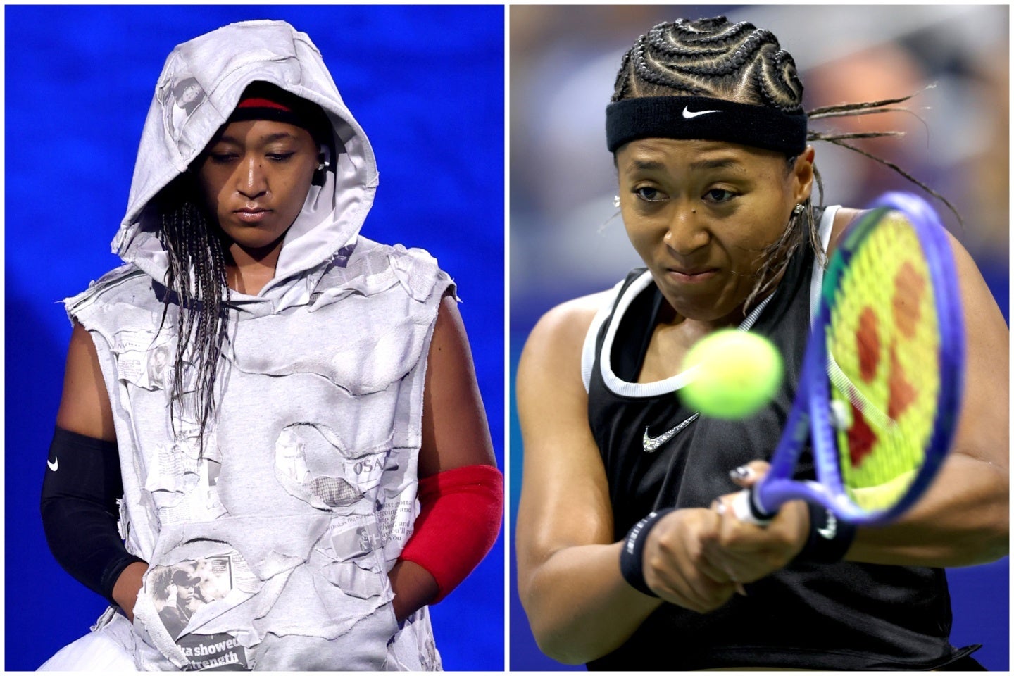 ザハロワとの２時間超えの熱戦に勝利し、全米２回戦へ進んだ大坂。バスケ界のレジェンド、アイバーソンへの敬意を込めたウェアでも注目を集めた。（C）Getty Images