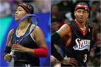 2000年代のNBAを席巻したアイバーソン(右)。そのオマージュで登場した大坂(左)に、ご本人も喜びのコメント。(C)Getty Images