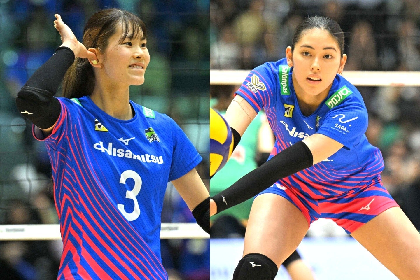 SAGA久光スプリングスの26年度日本代表の北窓絢音（左）と井上未唯奈（右）。写真：金子拓弥（THE DIGEST写真部）