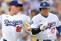 ドジャースの先発シーハンと「１番・指名打者」の大谷翔平。(C)Getty Images