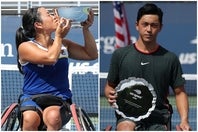 全米OP決勝でデフロートを破り、大会連覇と共に四大大会13勝目を飾った上地結衣（左）。一方、年間グランドスラムを狙った小田凱人（右）は決勝で敗れた。(C)Getty Images