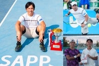 「UCHIYAMA CUP」札幌大会で国際下部ツアー２勝目を挙げた齋藤惠佑（写真左＆右上）。ダブルスは田中／丹下が準優勝（右下）。(C)UCHIYAMA CUP