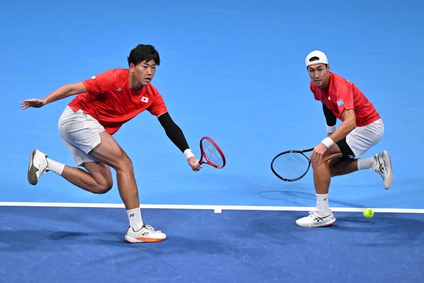 柚木（左）、綿貫（右）はデ杯のダブルス要員を想定して選出されている。（C）Getty Images