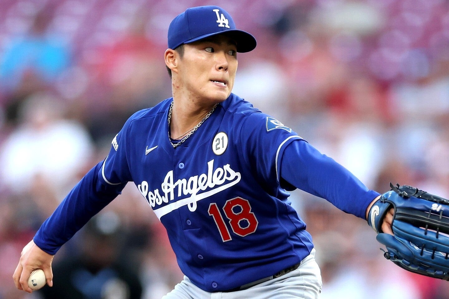 現地９月15日のレッズ戦で７回無失点と好投。山本がメジャー自己最多14勝目を挙げた。(C)Getty Images