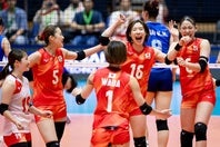 女子バレーボール日本代表が準決勝の韓国戦を勝利。決勝に進出した。（C）AINAGOC