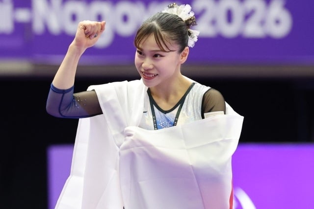 体操女子個人総合を制した杉原。写真：梅月智史（THE DIGEST写真部）