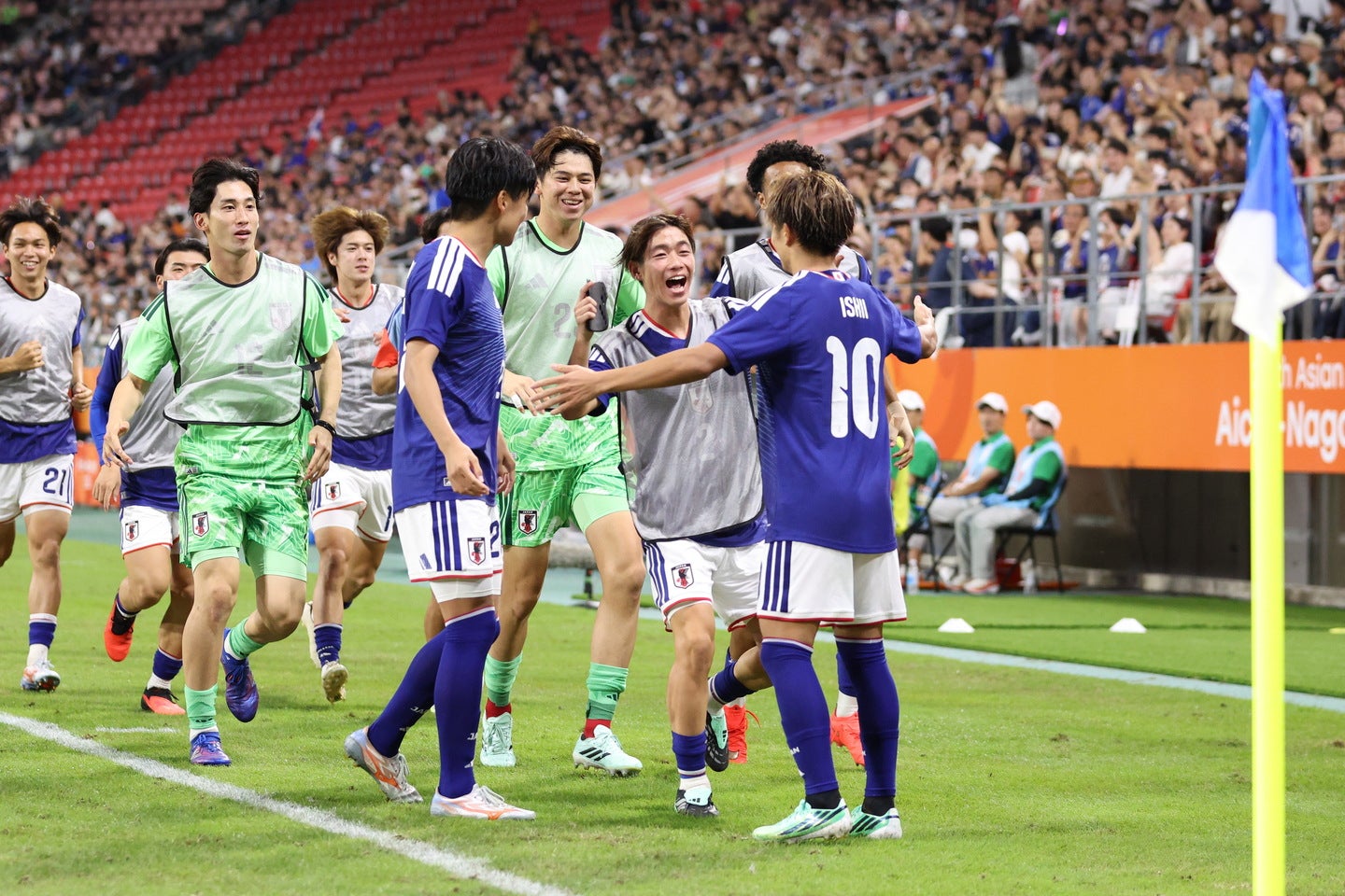 タイに３－０で快勝し、３連勝で首位通過を果たしたU－21日本代表。写真：永島裕基
