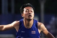 男子100ｍ予選の１組目で９秒台をマークしたタイのプリポル・ブーンソン。(C)Getty Images