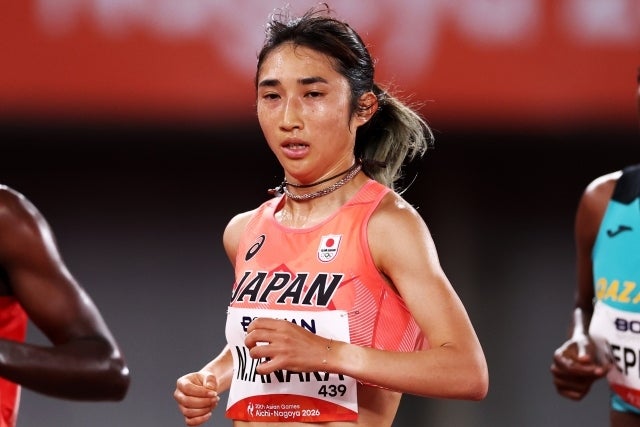 女子10000mで首位と僅差の２番手でフィニッシュした田中。(C)Getty Images