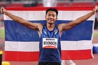 圧倒的な強さで男子100mを制したブーンソン。写真：梅月智史（THE DIGEST写真部）