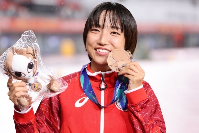 女子マラソン銅メダルを獲得した矢田。写真：梅月智史（THE DIGEST写真部）