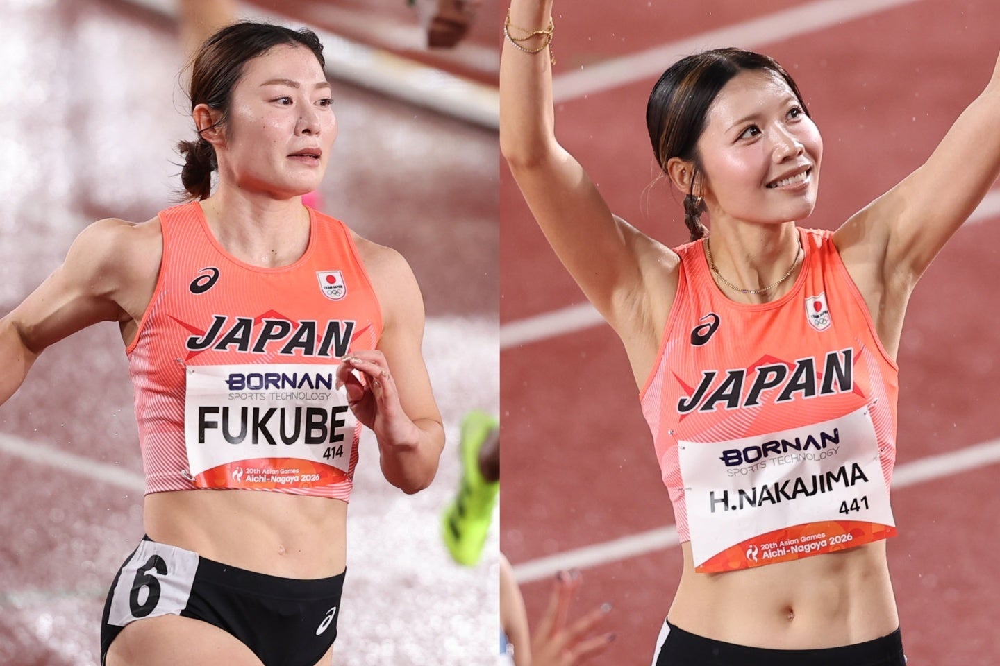 女子100m障害で金メダルを獲得した福部真子（左）、銀メダルの中島ひとみ（右）。写真：梅月智史（THE DIGEST写真部）