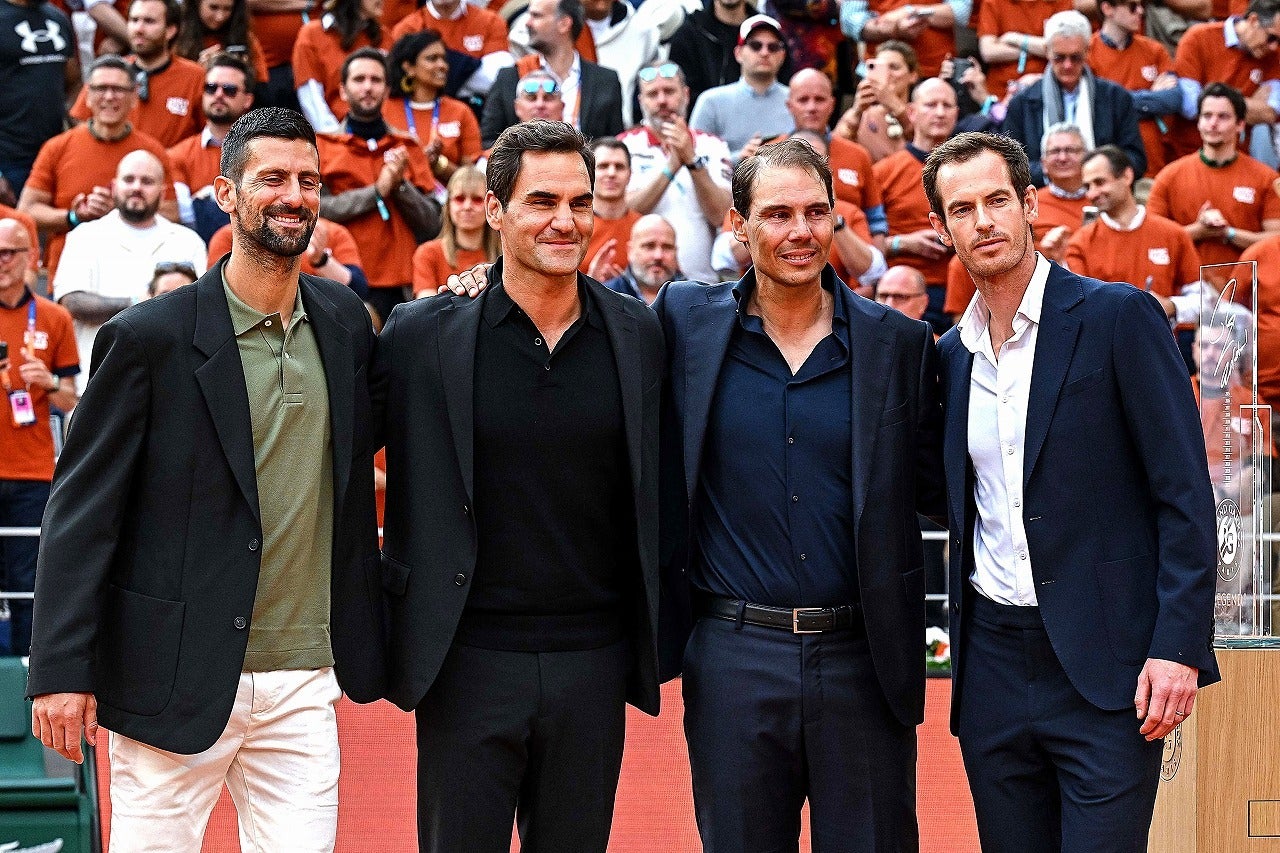 男子テニス界の黄金期を彩った一人でもあるマリー（写真右端）が、「ビッグ３」と呼ばれたジョコビッチ、フェデラー、ナダル（左から）との交流について明かした。(C)Getty Images
